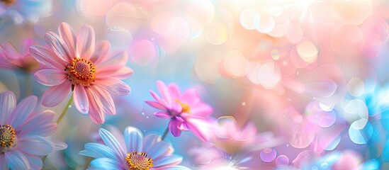 Colorful Glowing Abstract Bokeh Flower Background. with copy space image. Place for adding text or design