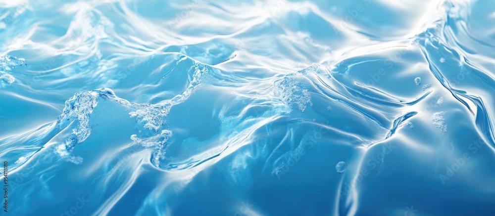 Poster blue wavy surface of water full frame. with copy space image. place for adding text or design