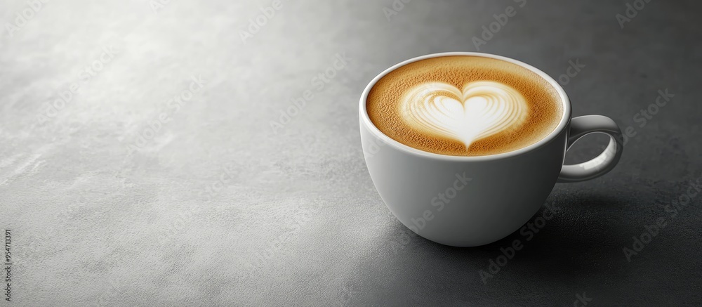 Aufkleber delicious beverage a cup of cappuccino coffee adorned with a heart design on brown milk froth in a w