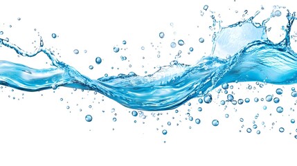 Obraz premium Blue Water Splash with Bubbles - Isolated on White