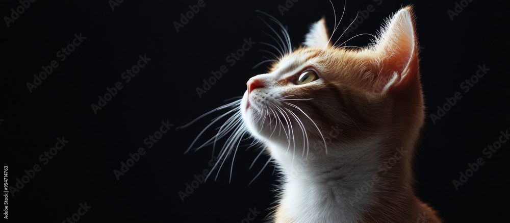 Poster adorable red and white cat. with copy space image. Place for adding text or design
