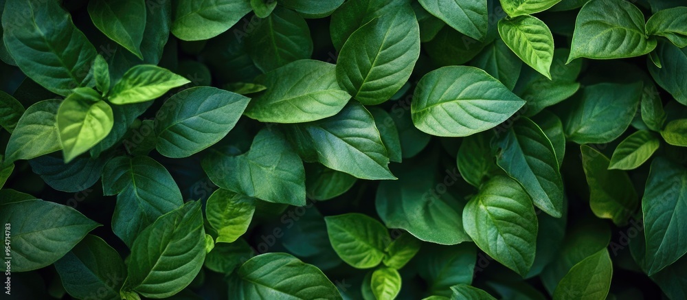 Fototapete view of green leaves in nature natural background. with copy space image. place for adding text or d