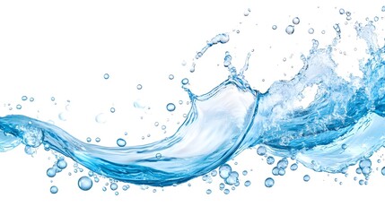 Blue Water Splash with Bubbles - Isolated on White Background