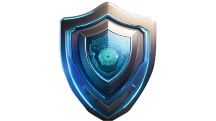 3d internet security badge with a futuristic technology background realistic 8k on transparent background