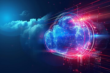 Global Cloud Computing Concept Abstract Cloud with Network Connections in Digital Space