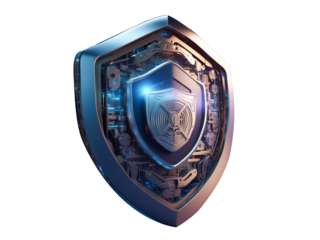 3d internet security badge with a futuristic technology background realistic 8k on transparent background