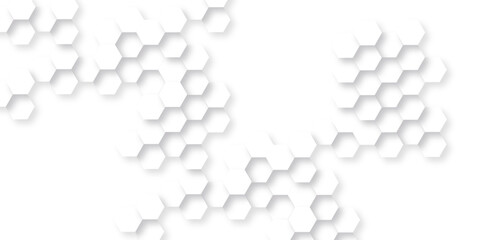 Background with white lines hexagon. Abstract vector polygonal pattern background with hexagon. White hexagon light and shadow abstract background. Futuristic abstract honeycomb technology background.