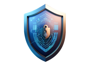 3d internet security badge with a futuristic technology background realistic 8k on transparent background