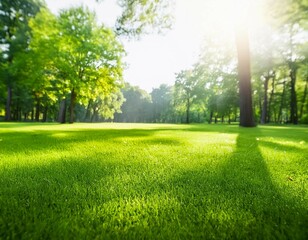 Green meadow under blue sky with scattered clouds, perfect for a summer picnic or golf