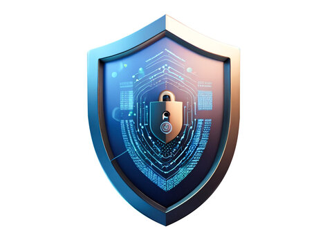 3d internet security badge with a futuristic technology background realistic 8k on transparent background