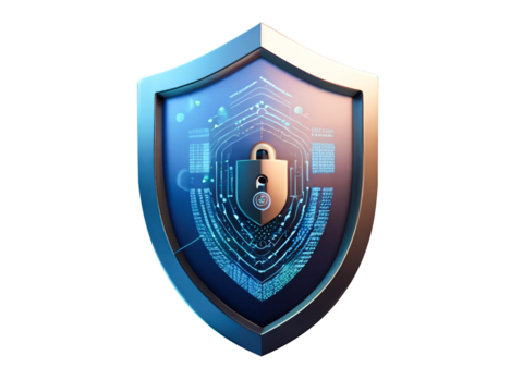 3d internet security badge with a futuristic technology background realistic 8k on transparent background