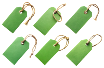 A collection of paper price tags isolated on a transparent background. The concept of finance and business.