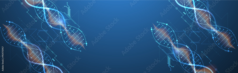Aufkleber scientific and technological background. image of dna molecule with technological elements. hand dra