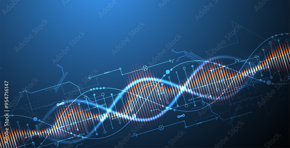 Aufkleber scientific and technological background. image of dna molecule with technological elements. hand dra