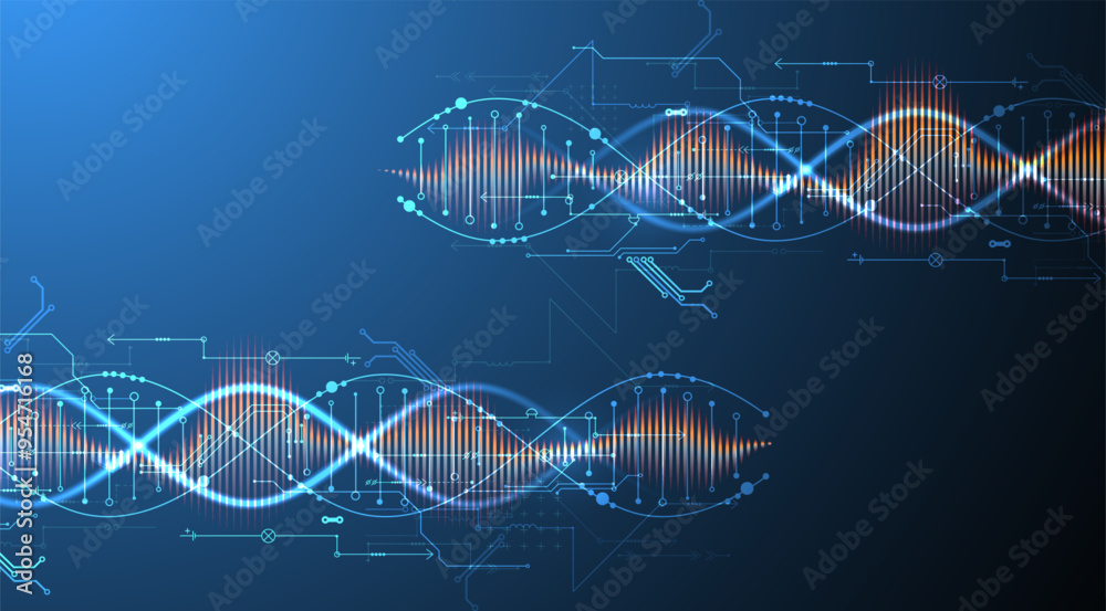 Aufkleber scientific and technological background. image of dna molecule with technological elements. hand dra