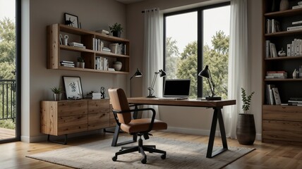 Fototapeta premium Sleek Minimalist Home Office