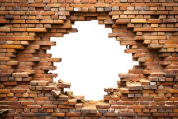 Big hole in the brick wall. With clipping path. Brick texture concept.