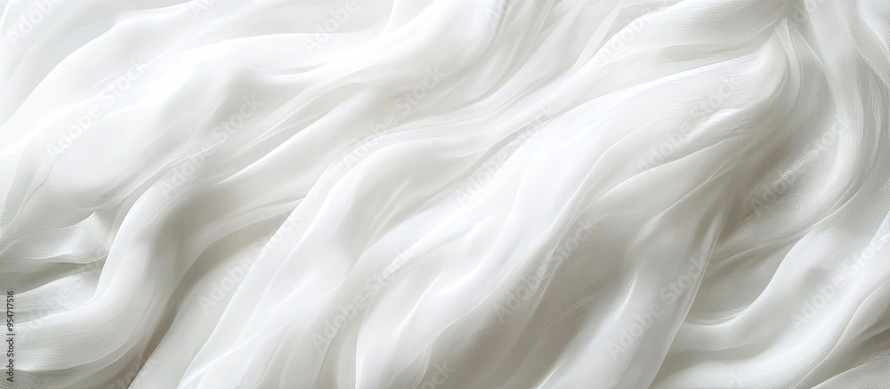 Poster Background of white silk feathers with soft chiffon curves and waves. with copy space image. Place for adding text or design