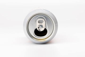 Opened Beer Can with Focused Details Against a White Backdrop