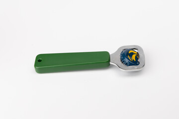 Green Beer Opener with Cap, Positioned Left on White Background