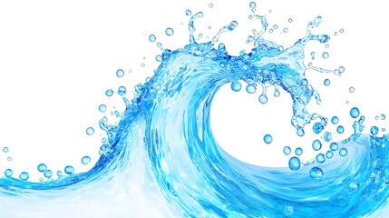 Blue Water Splash with Bubbles Isolated on White