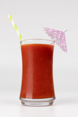 Bloody Mary Cocktail with Straw and Umbrella, Left Side on White Background