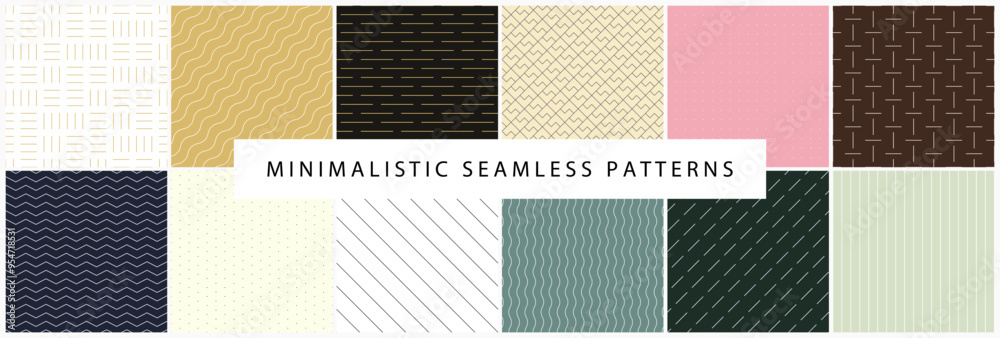 Aufkleber Collection of color simple striped seamless patterns. Elegant repeatable minimalistic backgrounds. Unusual endless dash outline textures