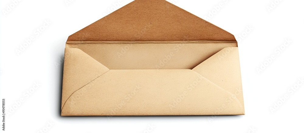 Poster Open cardboard envelope with a blank address area isolated on a white background Mock up. with copy space image. Place for adding text or design