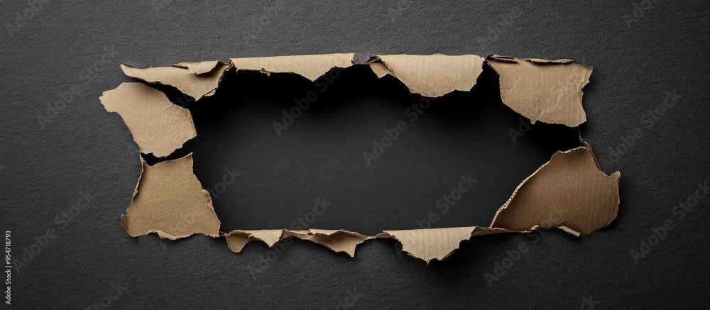 Poster black ripped hole in cardboard. with copy space image. Place for adding text or design