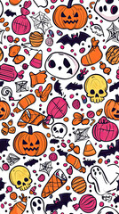Spooky Sweets: A Delightful Halloween Pattern of Candy Skulls, Pumpkins, and Ghoulish Delights!