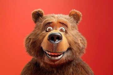 Close-up of a Smiling Furry Bear Puppet Against Bright Background