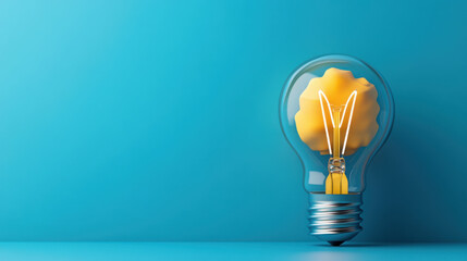 Close-up of a traditional light bulb with a filament, set against a blue background, symbolizing ideas and innovation.