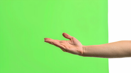 Hand holding an invisible object, isolated on white. Gesture of giving or grabbing. Drip sign, green screen background