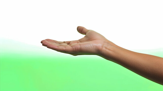Hand holding an invisible object, isolated on white. Gesture of giving or grabbing. Drip sign, green screen background - Powered by Adobe