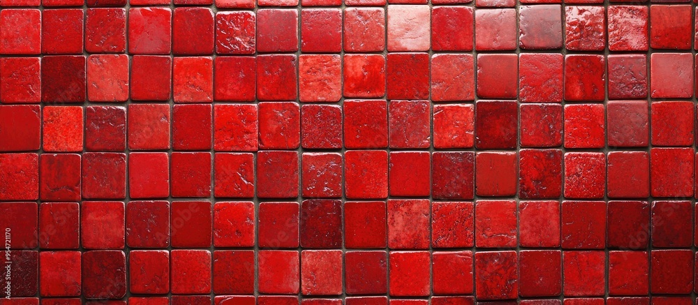 Poster Red mosaic wall texture suitable for use as a background. with copy space image. Place for adding text or design