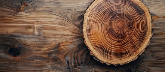 Fototapeta premium Wooden table Use sawn wood as a support for your Photoshop artwork featuring a retro vintage filter effect Flat lay Copy space service concept Top view