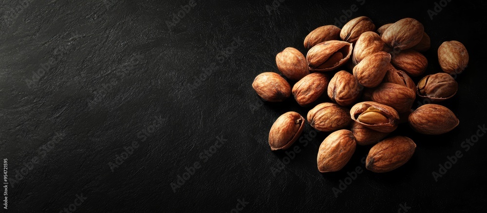 Aufkleber Sacha Inchi set against a black background. with copy space image. Place for adding text or design
