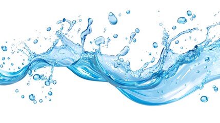 Obraz premium Blue Water Splash with Bubbles Isolated on White Background