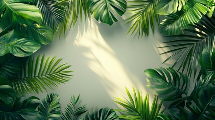 Lush Green Tropical Leaves Framing a Blank Space