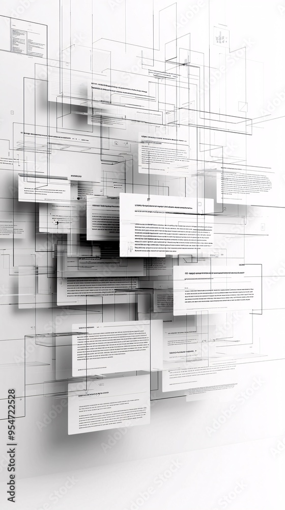 Poster wireframe of a website layout with focus on user navigation paths, intuitive design concept, seamles