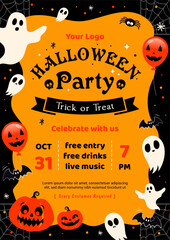 Halloween Party invitation poster vector design. Spooky ghost frame