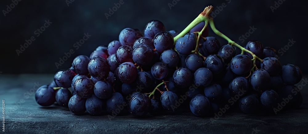 Aufkleber still life featuring grapes against a dark backdrop. with copy space image. place for adding text or