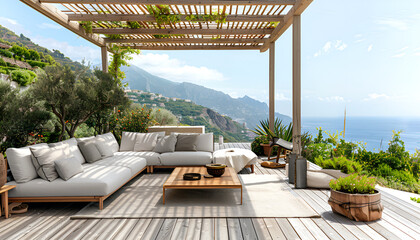 Obraz premium relaxing area on wooden deck and terrace