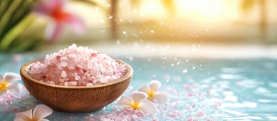 Naklejka premium Natural bath salt organic items SPA backdrop with copyspace