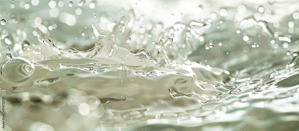 Poster soft blur focus on an abstract water splash surface fills the frame featuring a water droplet and wa