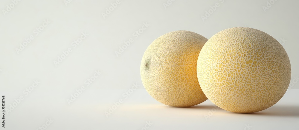 Aufkleber two tasty sweet cantaloupe melons on a white background with copy space for text or images side view
