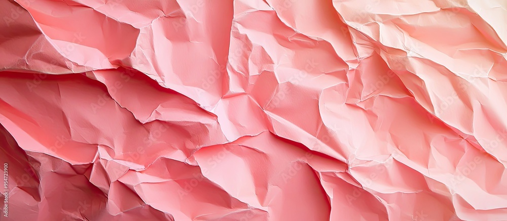 Poster Pink coral wrapping paper background featuring a creased texture Geometric abstract art concept backdrop. with copy space image. Place for adding text or design