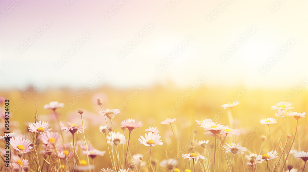 Poster Sunlit Daisy Field in Soft Golden Light