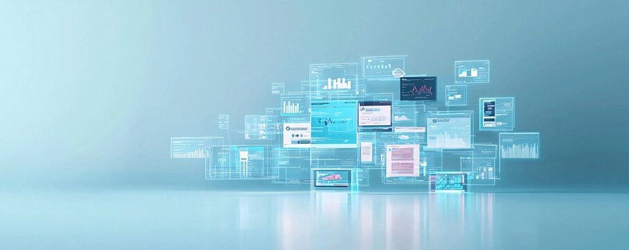 Futuristic 3D web components floating in a virtual space, innovative web design concept, cutting-edge UI elements.