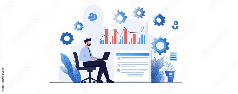Poster developer tweaking website seo settings on a dashboard, search engine optimization focus, web perfor